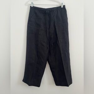 Linen Ankle Pants Womens Sz Large Black Wide Leg Pull On Drawstring Lagenlook